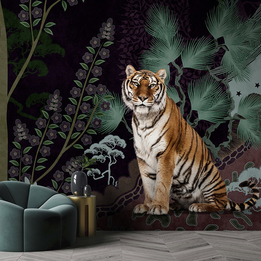Fotomural Walls by Patel - Photo wallpaper »khan« - Abstract jungle motif with tiger - Smooth, slightly shiny premium non-woven fabric