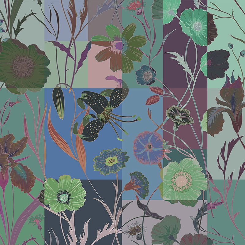Fotomural Walls by Patel - Floral patch 2 - Floral Wallpaper with Colours Patchwork - Blue, Green