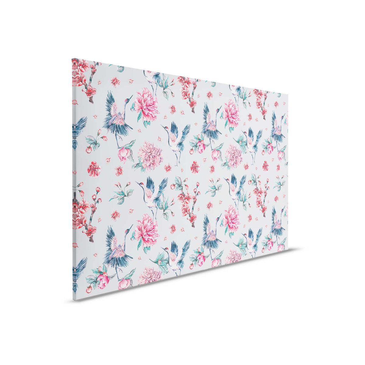 Cuadro lienzo motivos florales con pájaros y hojas