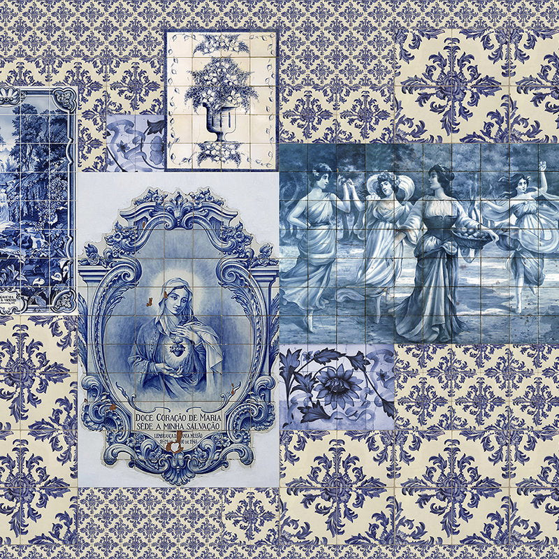 Fotomural Walls by Patel - Azulejos 1 - Wallpaper Tiles Collage Retro Style - Beige, Blue
