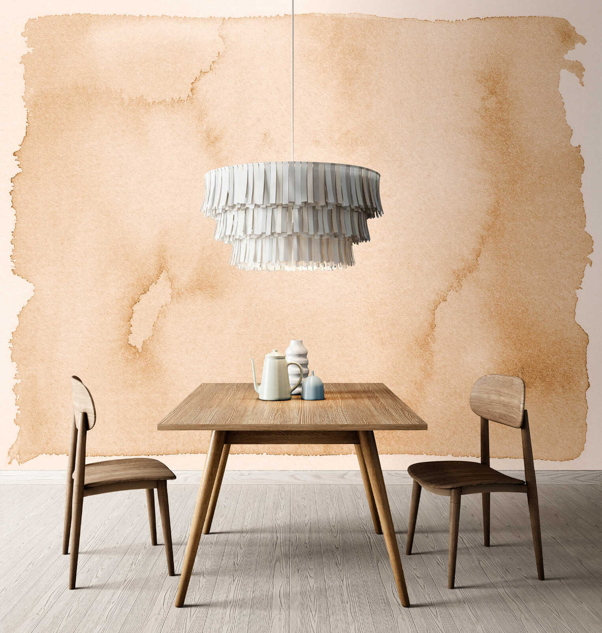 Fotomural Walls by Patel - whisper5 - Quiet watercolour art wallpaper with flowing texture in handmade paper look - Orange