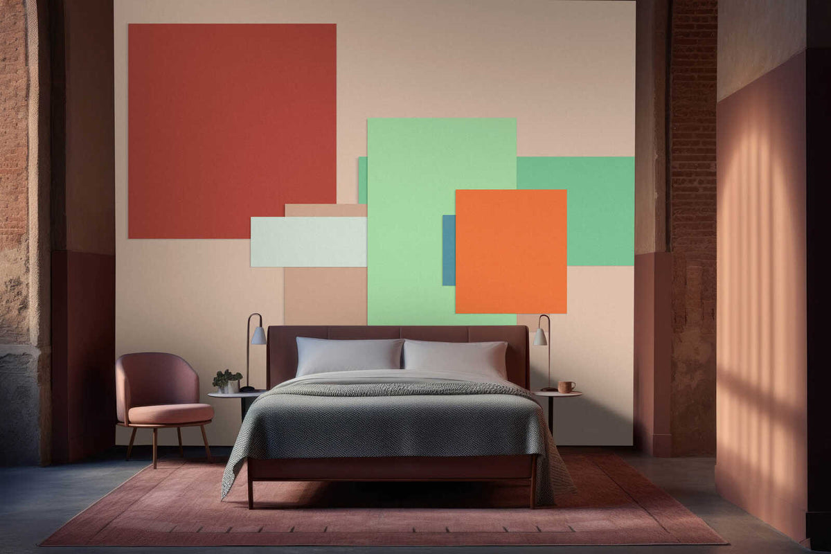 Fotomural Walls by Patel - patch3 - Geometric art wallpaper with dynamic composition - beige, mint green