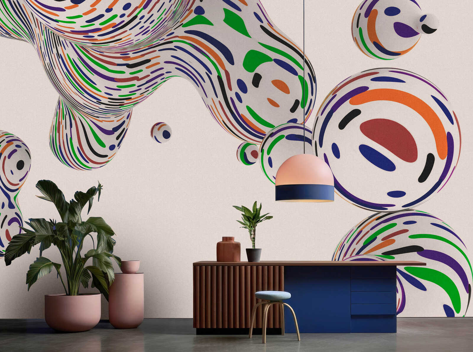 Fotomural Walls by Patel - bubbles1 - 3D view spheres wallpaper - cream, blue