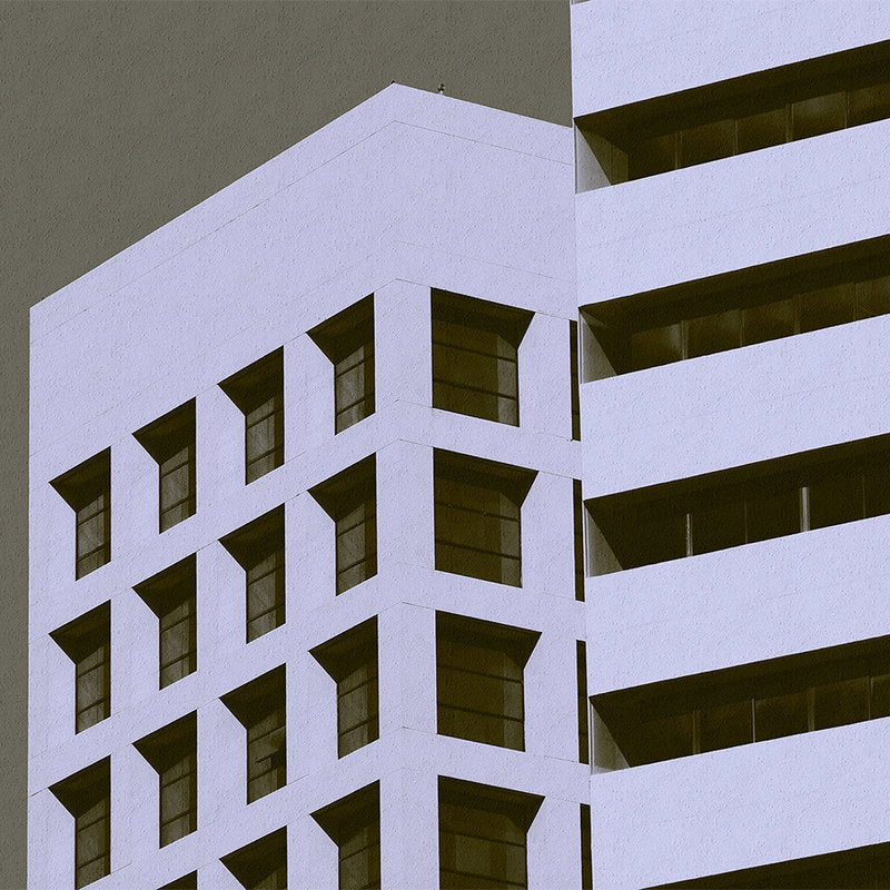 Fotomural Walls by Patel - Skyscraper 1 - Photo wallpaper with retro-style building in Raupuz structure - Black, Taupe