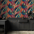 Fotomural Walls by Patel - Photo wallpaper »ettore« - Colourful abstract design in front of concrete plaster structure - Smooth, slightly shiny premium non-woven fabric