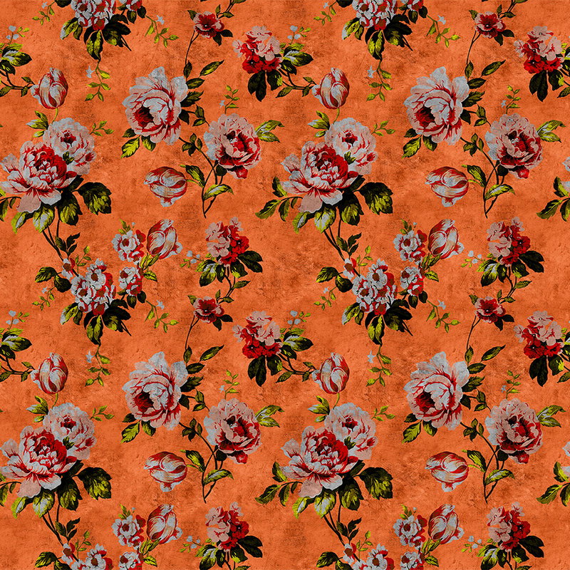 Fotomural Walls by Patel - Wild roses 2 - Roses photo wallpaper in scratchy structure in retro look, Orange - Yellow, Orange