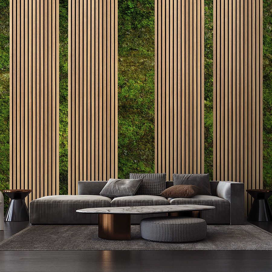 Fotomural Walls by Patel - Photo wallpaper »panel 1« - Narrow wood panels & moss - Smooth, slightly shiny premium non-woven fabric