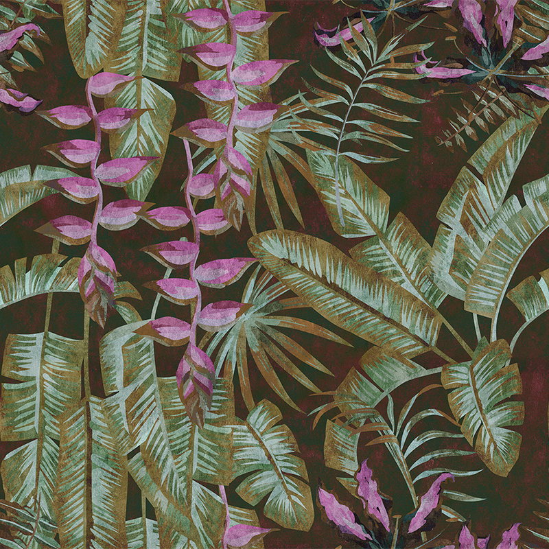 Fotomural Walls by Patel - Tropicana 1 - Jungle Wallpaper with Banana Leaves&Farms Blotting Paper Structure - Green, Purple