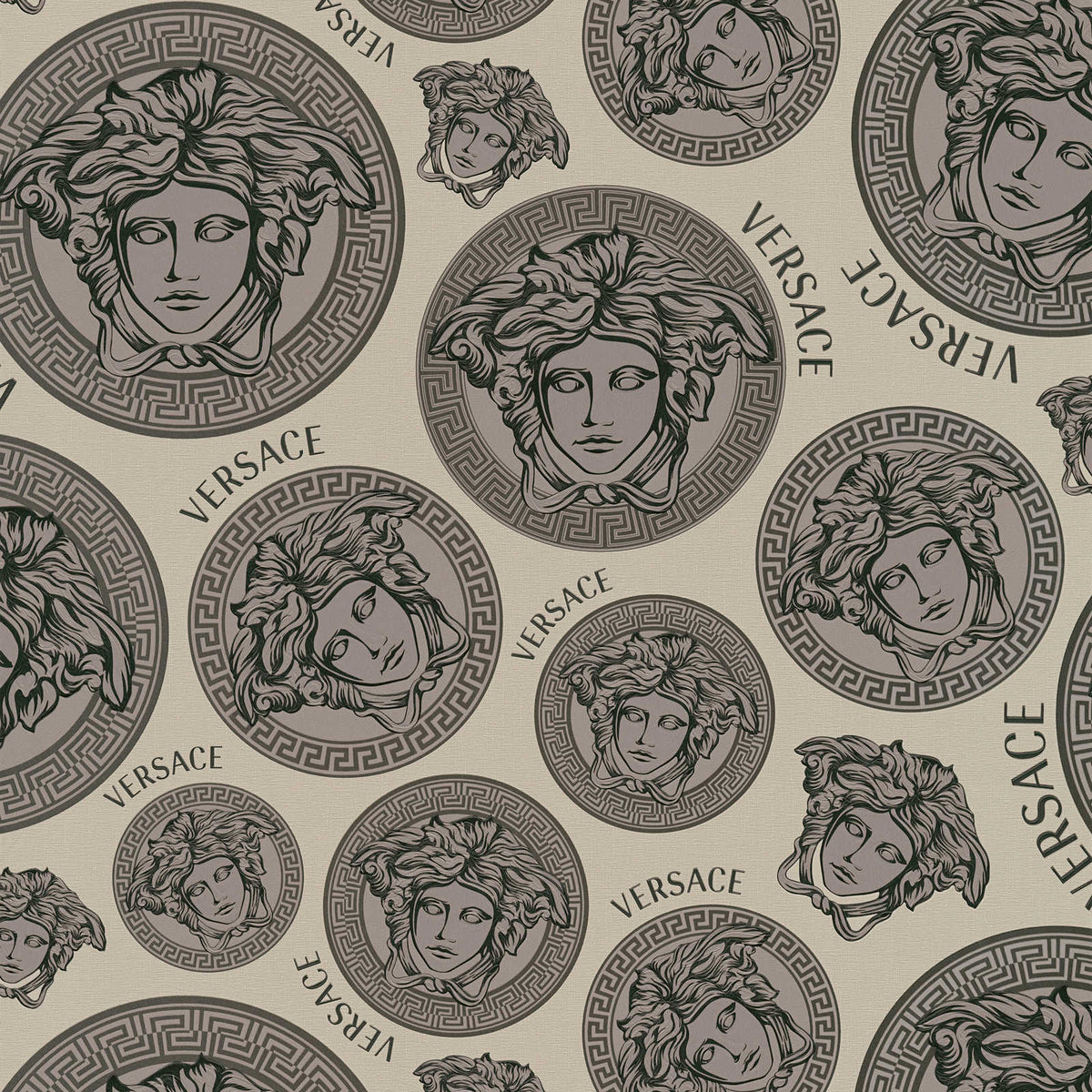 Papel pintado VERSACE Diseño de Medusa - beige, gris, negro