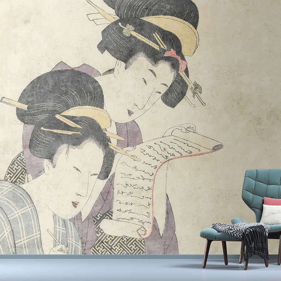 Fotomural Walls by Patel - Osaka 3 - Asian mural vintage drawing & plaster texture