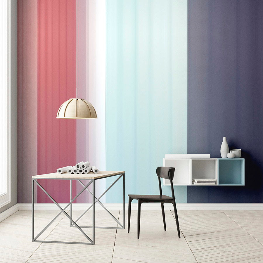 Fotomural Walls by Patel - Photo wallpaper »co-coloures 2« - Colour gradient with stripes - Pink, light blue dark blue