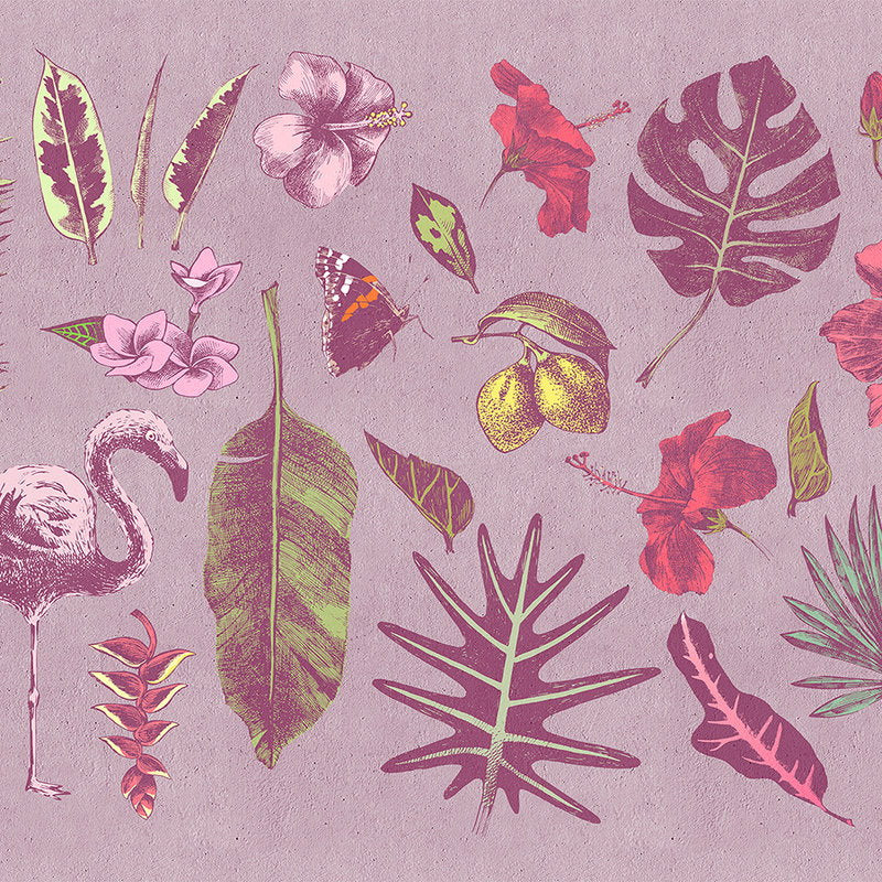 Fotomural Walls by Patel - Photo wallpaper sketch flamingo and leaves - pink, green