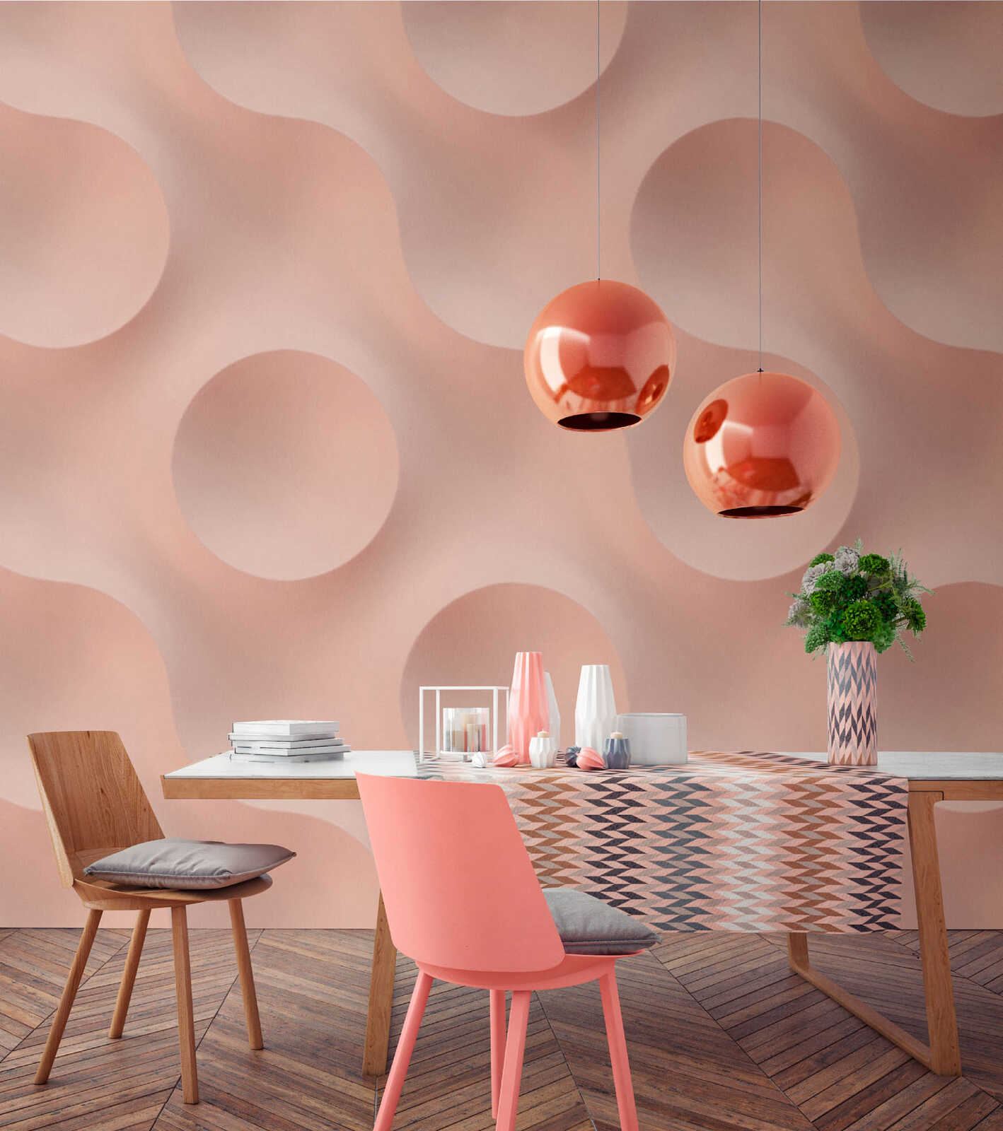 Fotomural Walls by Patel - circular1 - Photo wallpaper circular structure in flowing three-dimensional composition - pink