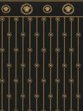 Papel pintado no tejido VERSACE con motivo de Medusa y adornos de filigrana brillante ligeramente texturizado - negro, dorado, Metálico