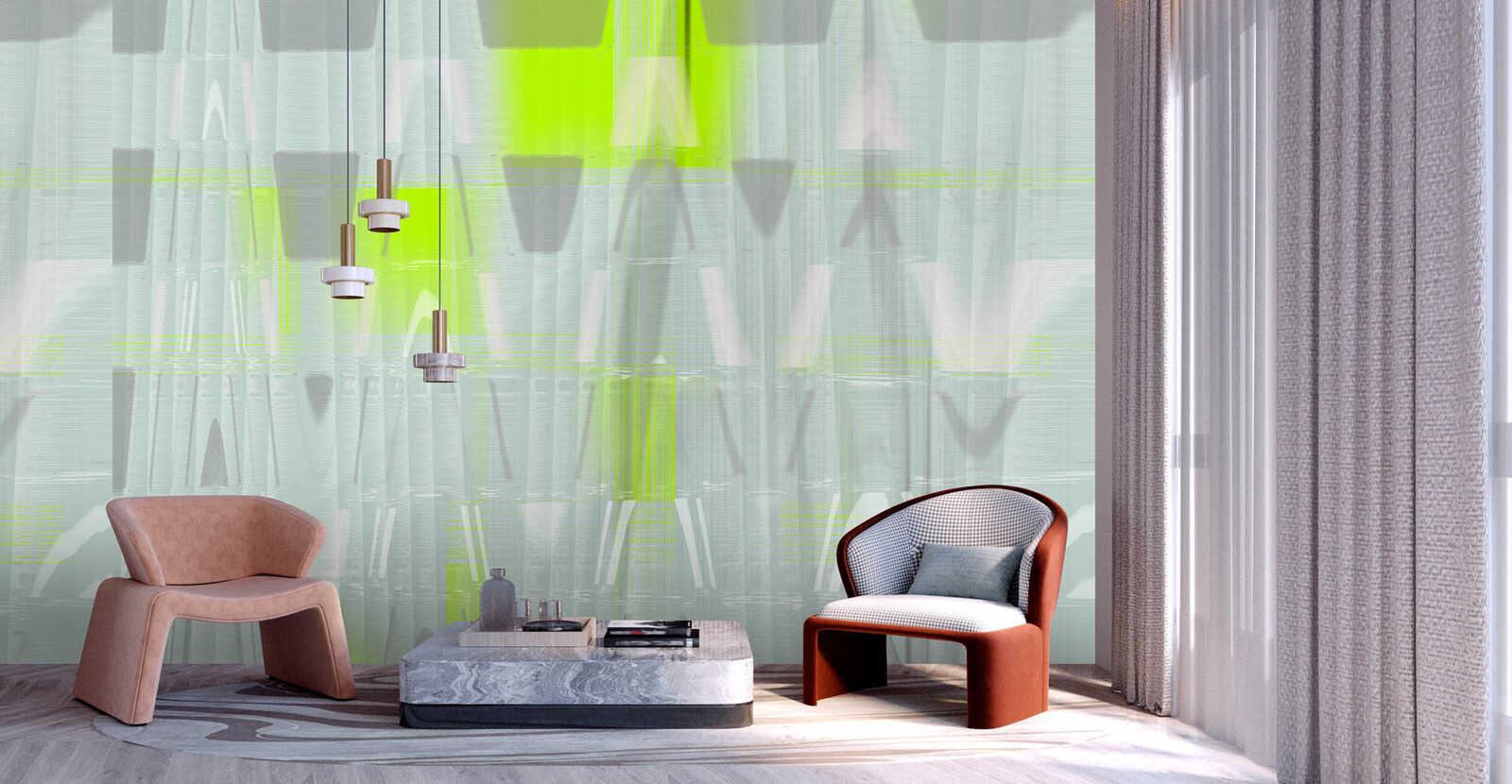 Fotomural Walls by Patel - liquida3 - abstract art wallpaper with rhythmic repetition - grey, green