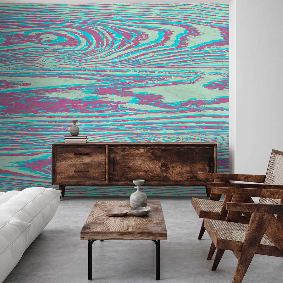 Fotomural Walls by Patel - Bounty 2 - photo wallpaper petrol & purple with wood look design