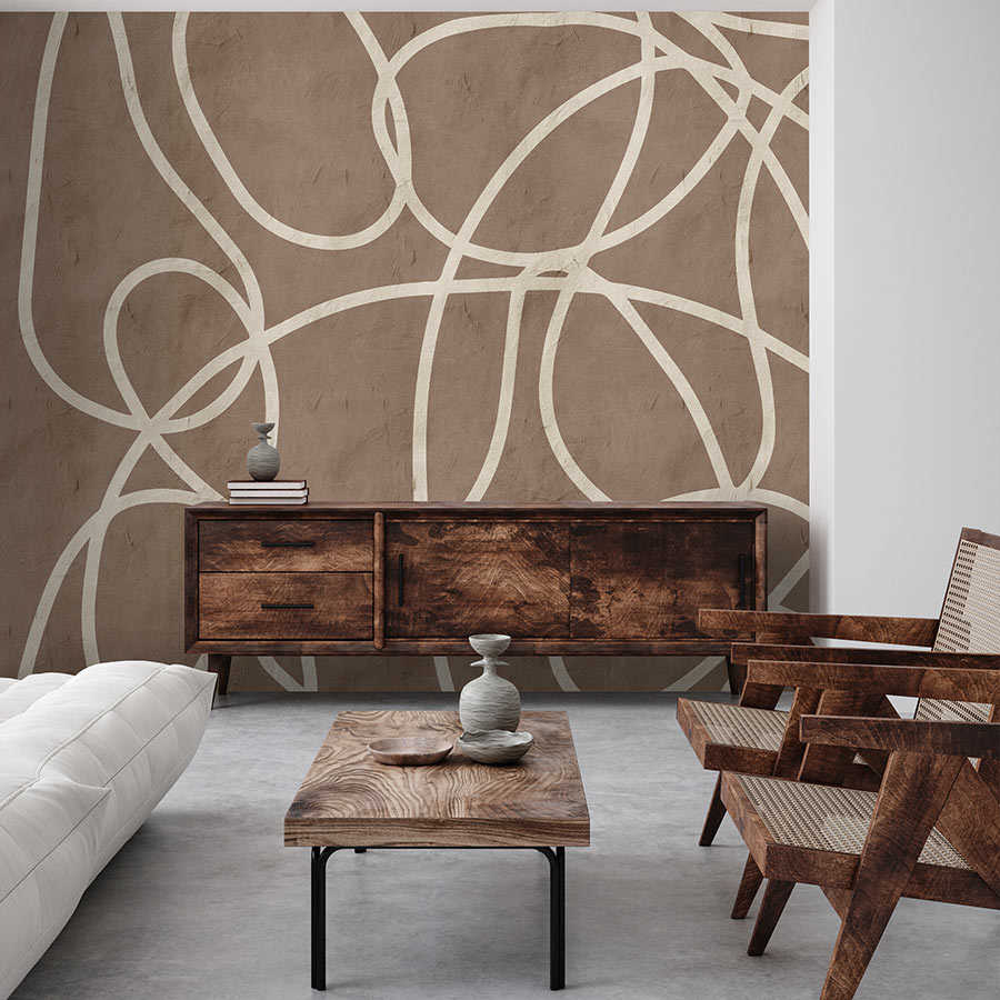 Fotomural Walls by Patel - Serengeti 3 - mural brown beige clay wall with lines design