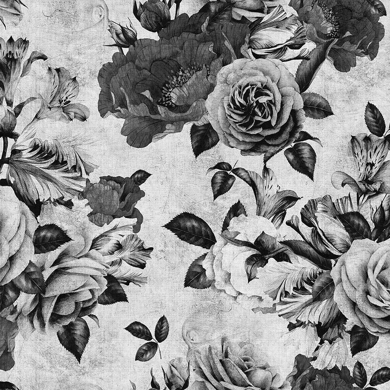 Fotomural Walls by Patel - Spanish rose 1 - Rose wallpaper with black and white flowers in natural linen structure - Grey, Black
