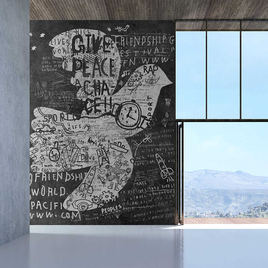 Fotomural Walls by Patel - Streets of London 1 - Doodle mural black and white dove with scribbles