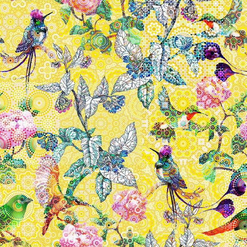 Fotomural Walls by Patel - Photo wallpaper exotic flowers mosaic - yellow, green