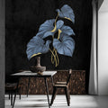 Fotomural Walls by Patel - Fiji 1 - Black mural blue leaves with gold accent