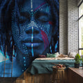Fotomural Walls by Patel - Photo wallpaper »mikala« - African portrait blue with tapestry structure - Smooth, slightly shiny premium non-woven fabric