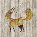 Fotomural Walls by Patel - Fairy tale 2 - Fox and Bird on Wood Optic Wallpaper - Beige, Brown