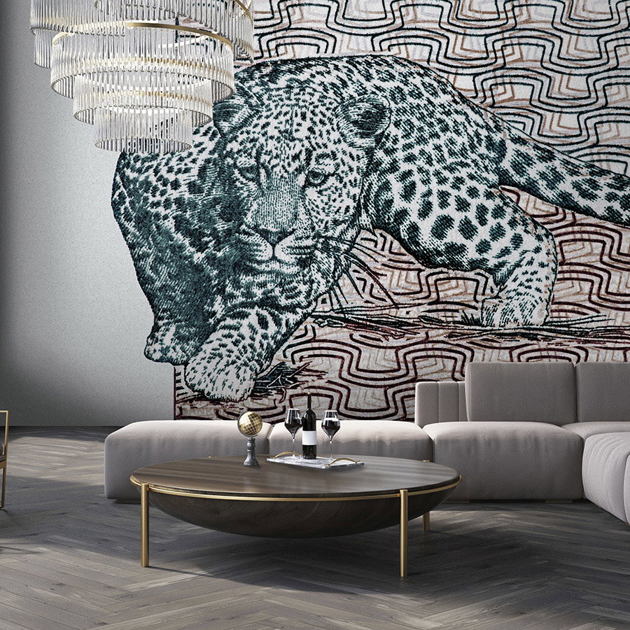 Fotomural Walls by Patel - Photo wallpaper »yugana« - Leopard in front of abstract pattern - Kraft paper texture