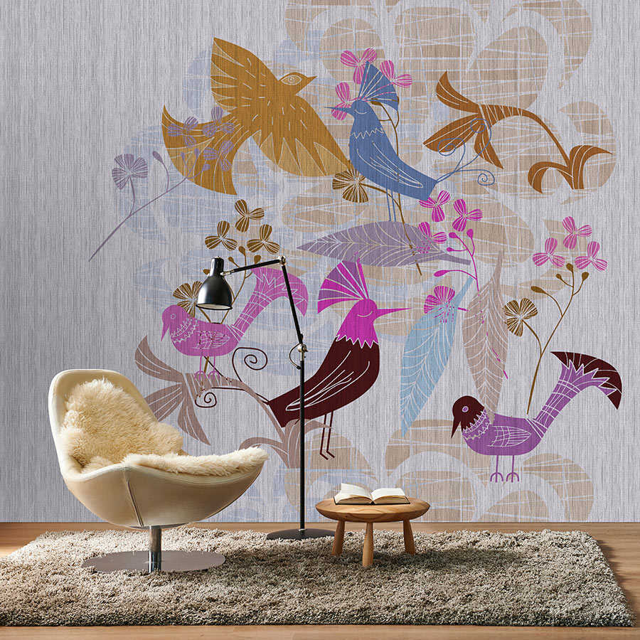 Fotomural Walls by Patel - Birdland 1 - Bird mural in retro Scandinavian style