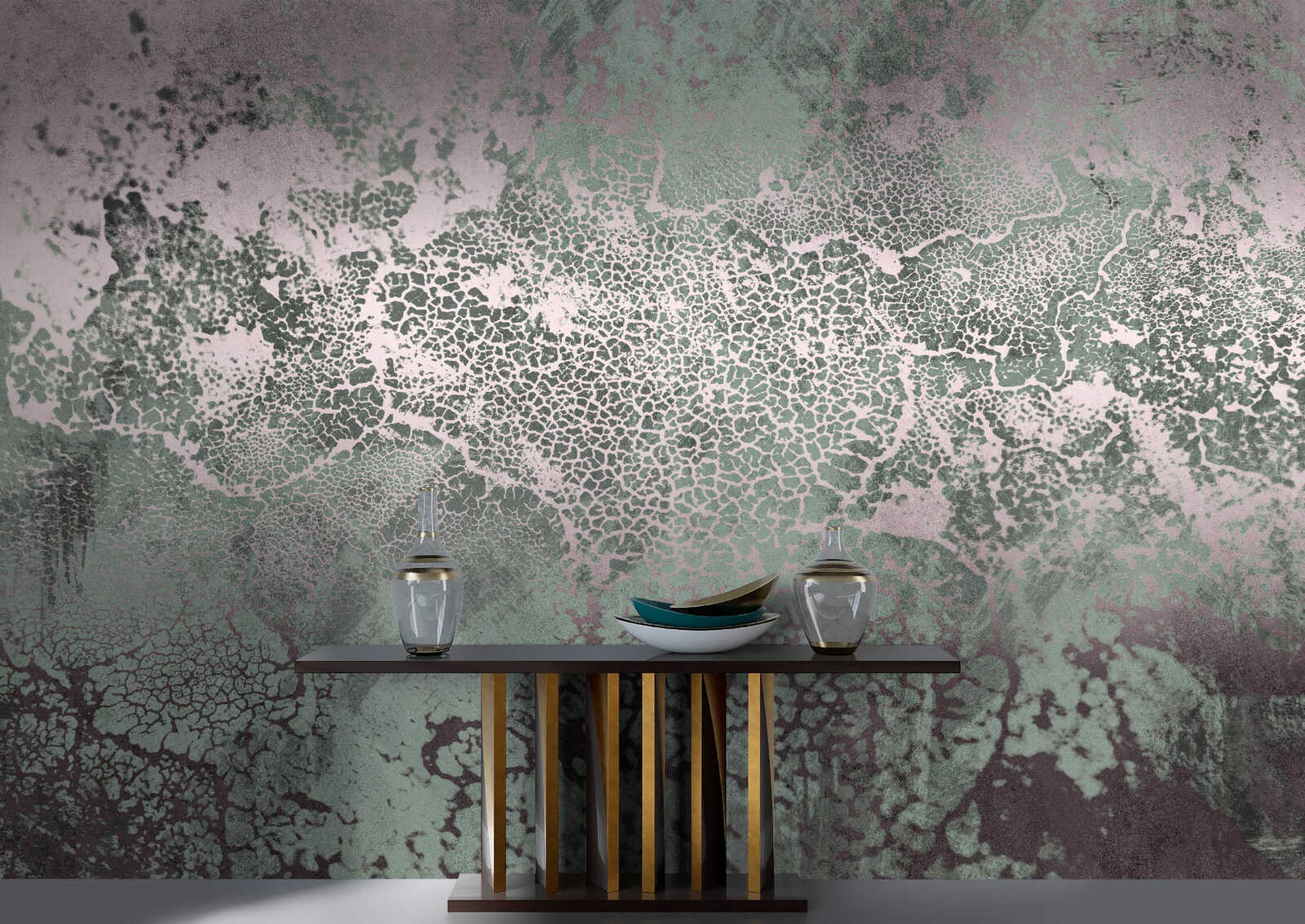 Fotomural Walls by Patel - metallica1 - abstract marble wallpaper in metallic look - silver, mint green