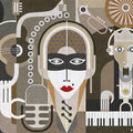 Fotomural Walls by Patel - Wall of sound3 - Abstract Wallpaper with Faces - Concrete Structure - Beige, Brown