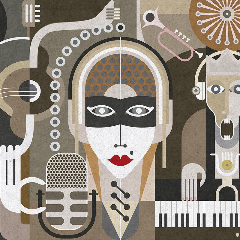 Fotomural Walls by Patel - Wall of sound3 - Abstract Wallpaper with Faces - Concrete Structure - Beige, Brown