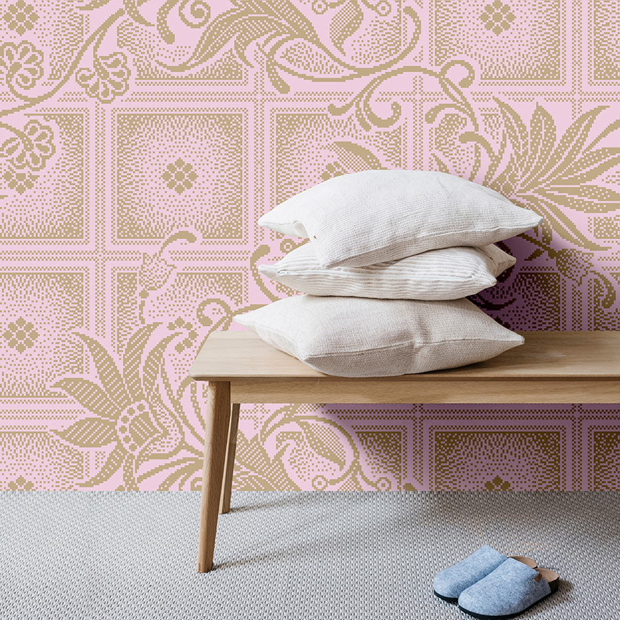 Fotomural Walls by Patel - Photo wallpaper »vivian« - Pixel style squares with flowers - Pink