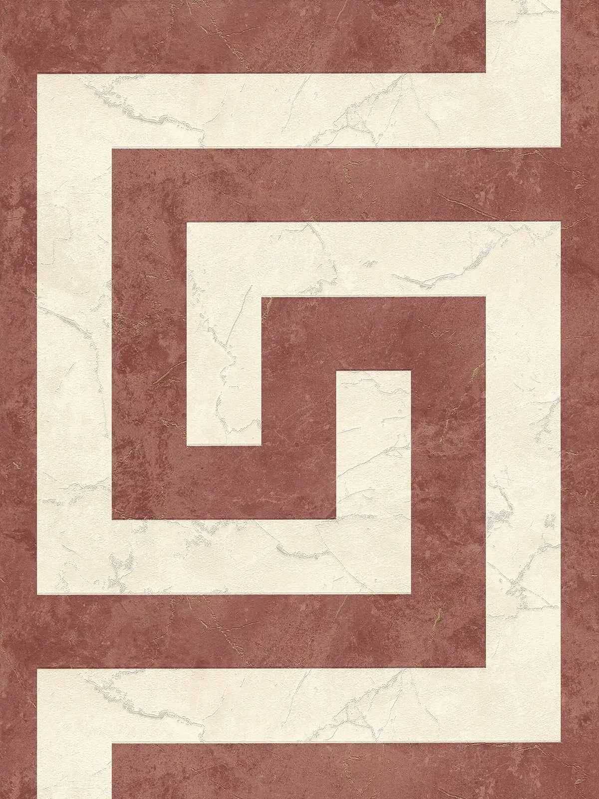 Papel pintado no tejido VERSACE con aspecto geométrico de mármol mate, parcialmente brillante ligeramente texturizado - rojo, crema, gris