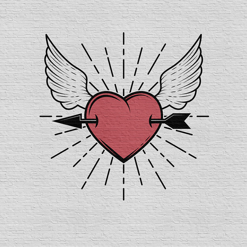 Fotomural Walls by Patel - Tattoo you 1 - Rockabilly style photo wallpaper, heart motif - Grey, Red