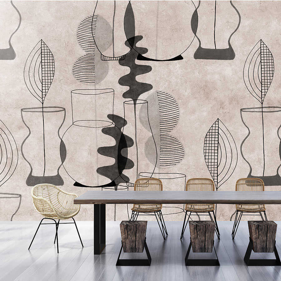 Fotomural Walls by Patel - Pablos Room 1 - wall mural plaster look with line art retro design