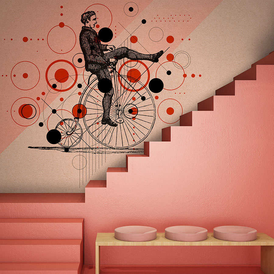Fotomural Walls by Patel - Tourde France 2 - vintage bike & red graphic pattern photo wallpaper