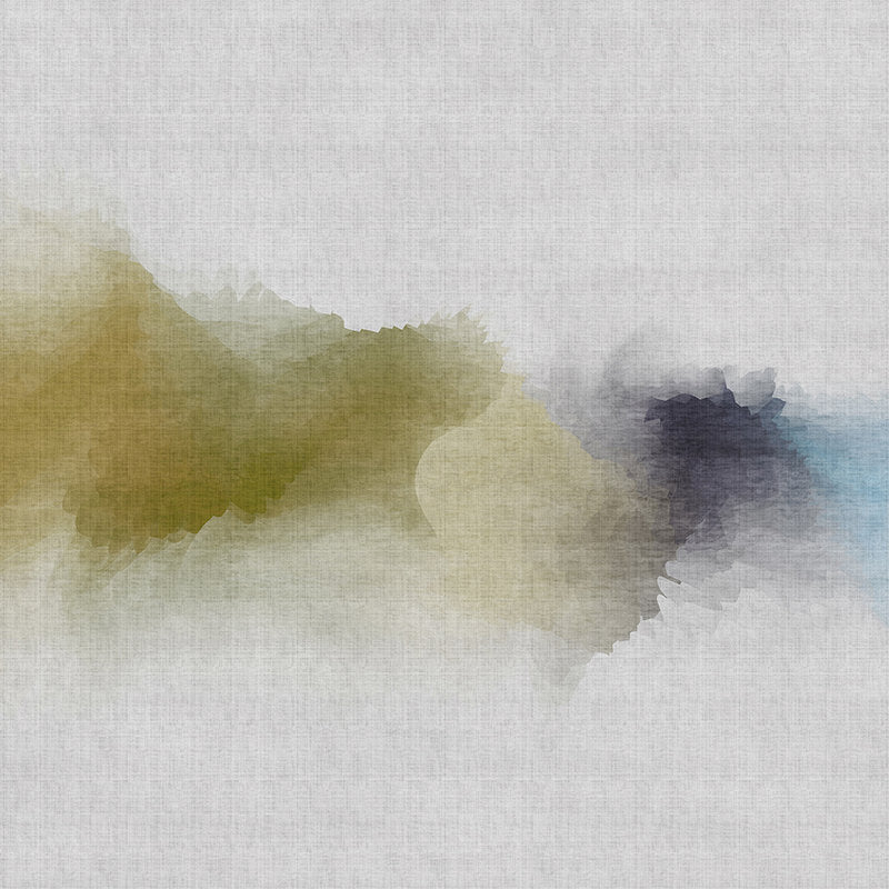 Fotomural Walls by Patel - Daydream 3 - Photo wallpaper cloudy watercolour pattern- natural linen structure - Blue, Yellow