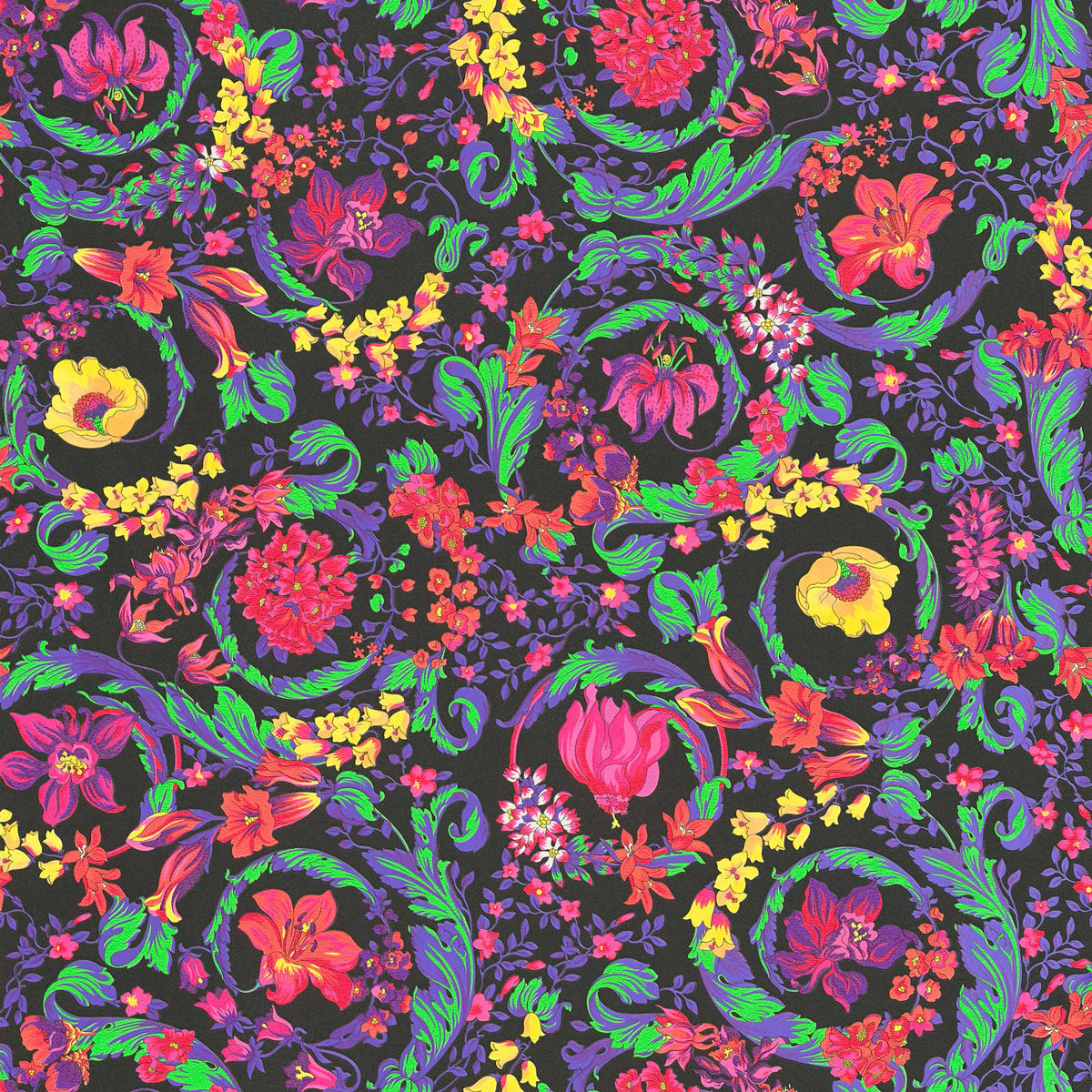 Adornos florales de papel pintado VERSACE en colores neón - multicolor