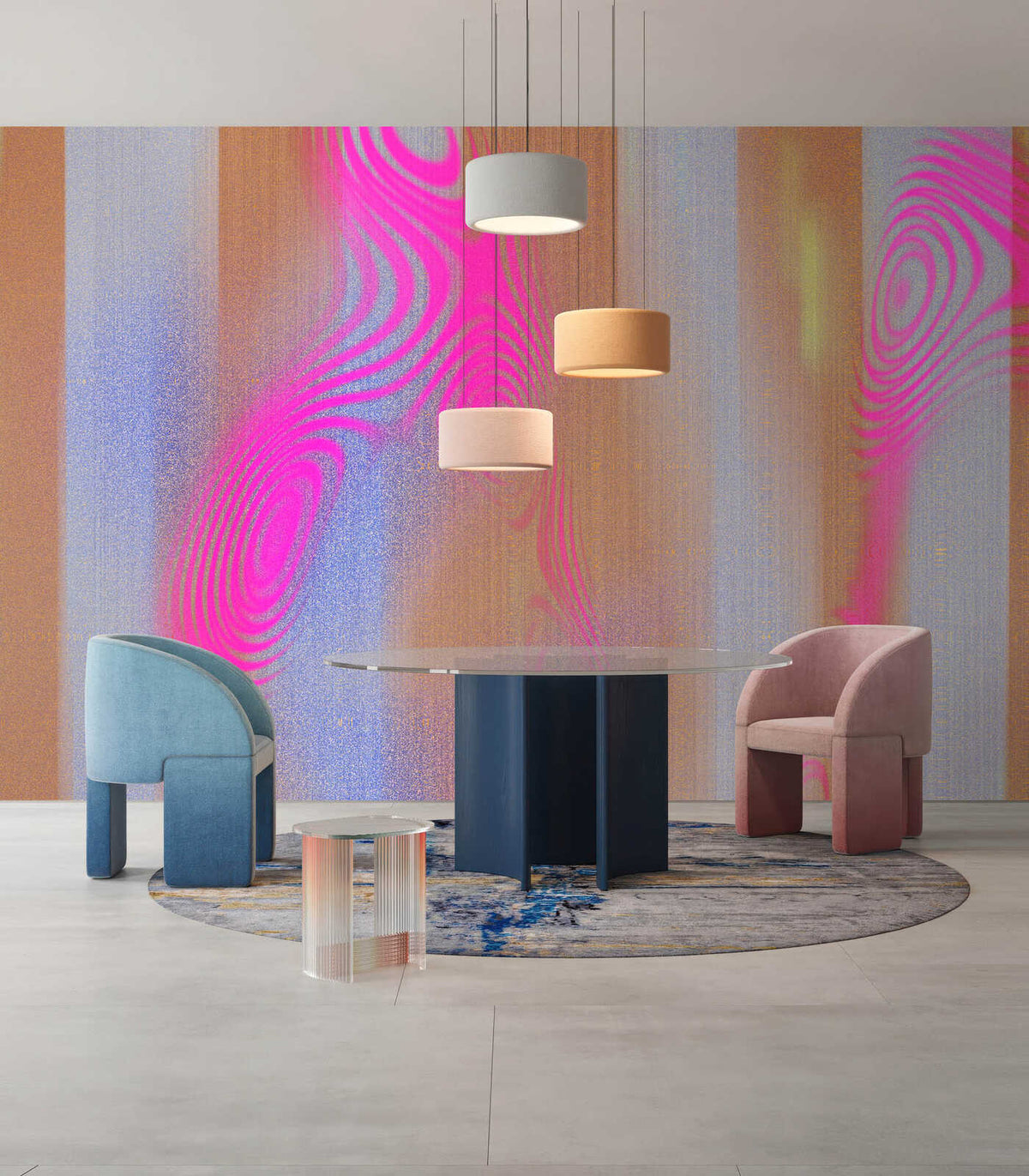 Fotomural Walls by Patel - neon fade3 - Abstract line art with organic rhythm wallpaper - Pink, Brown