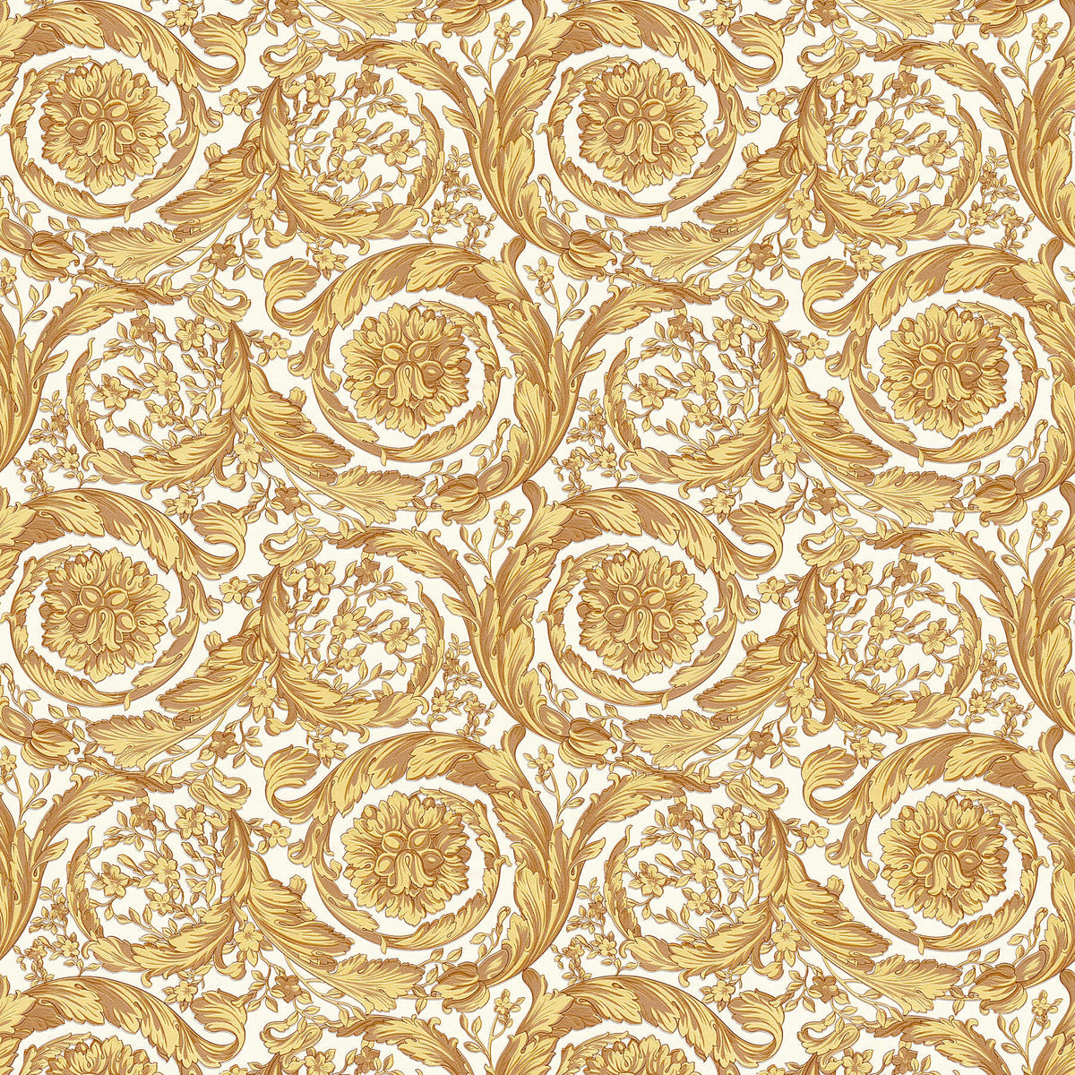 Papel pintado VERSACE motivo floral ornamental - oro, amarillo, beige