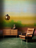 Fotomural Walls by Patel - lumo3 - Graphic landscape wallpaper with calm charisma in canvas look - green, yellow