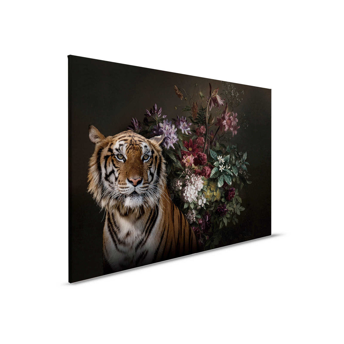 Cuadro en lienzo Retrato de tigre con flores