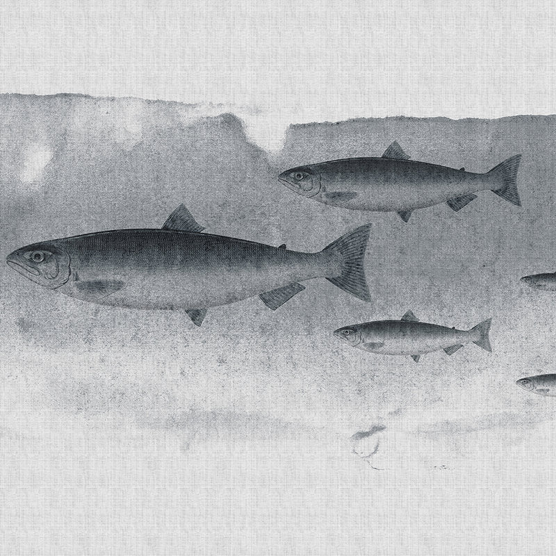 Fotomural Walls by Patel - Into the blue 3 - Fish watercolour in grey as a photo wallpaper in natural linen structure - Grey