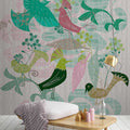 Fotomural Walls by Patel - Birdland 3 - retro style green & pink birds pattern mural