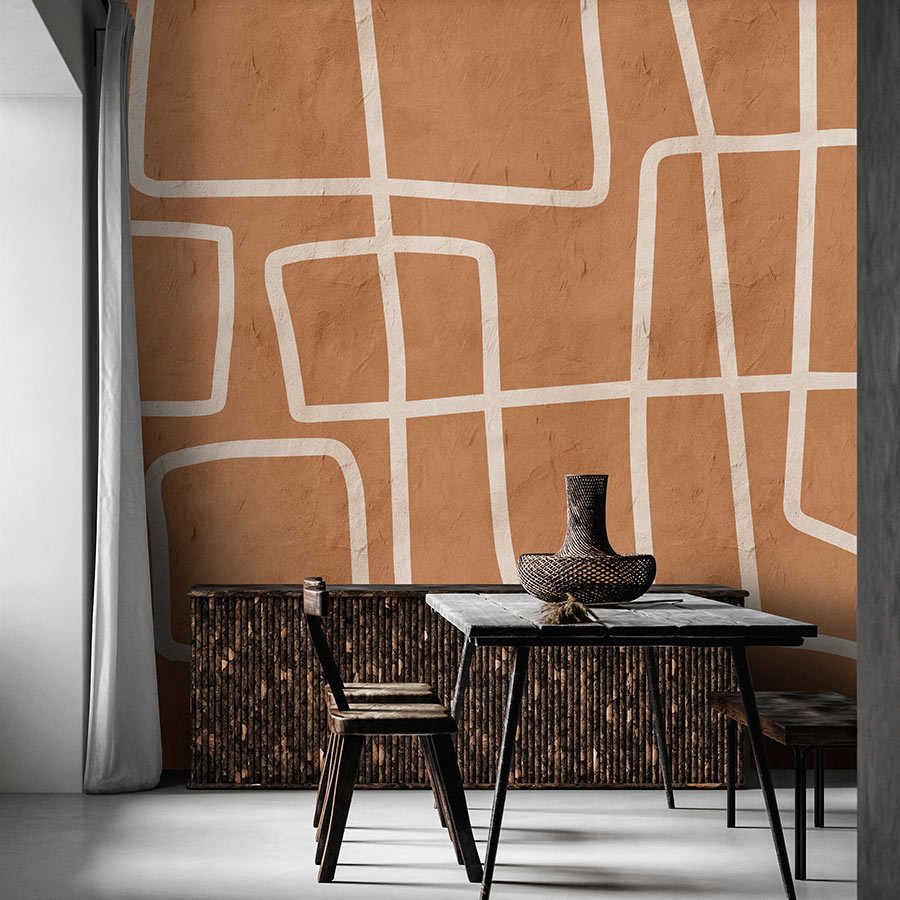 Fotomural Walls by Patel - Serengeti 2 - clay wall mural terracotta with ethnic line pattern