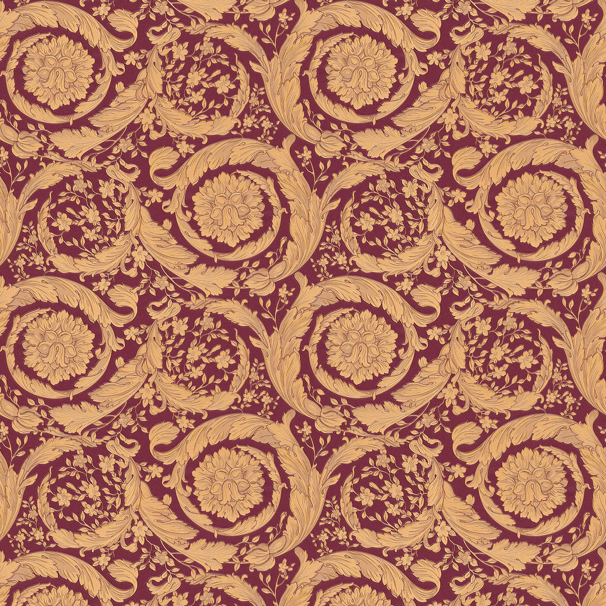 Papel pintado VERSACE motivo floral ornamental - rojo, dorado, marrón