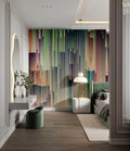 Fotomural Walls by Patel - spectrum3 - Photo wallpaper overlaid surfaces in calm vertical movement in textile look - green, orange