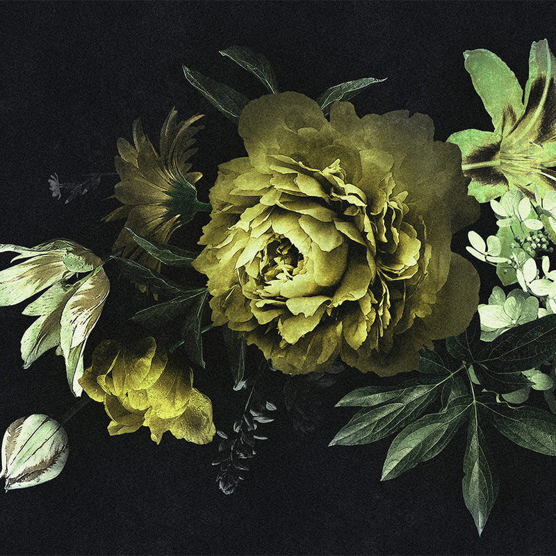 Fotomural Walls by Patel - Drama queen 2 - Bouquet of Flowers Wallpaper in Cardboard Texture in Green - Yellow, Black