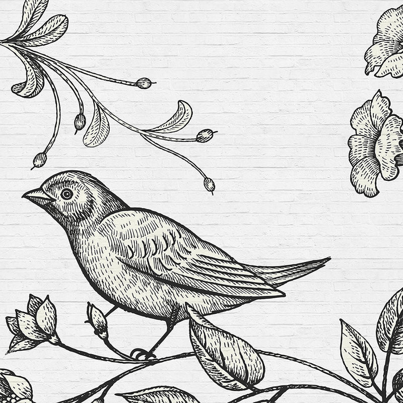 Fotomural Walls by Patel - Stone wall mural with bird & flowers graphic